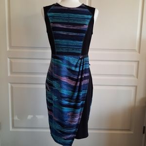 BCBG MaxAzria Black & Blue Knee-Length Sleeveless Dress, Size Small